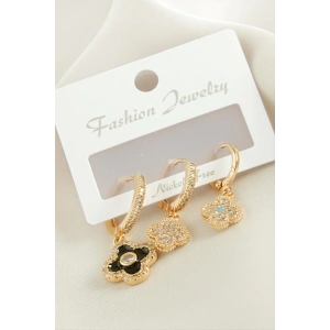 3 Adet Çiçek Zirkon Taşlı Küpe