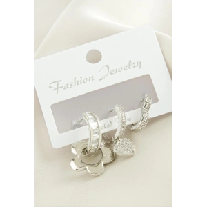 3 Adet Çiçek Zirkon Taşlı Küpe