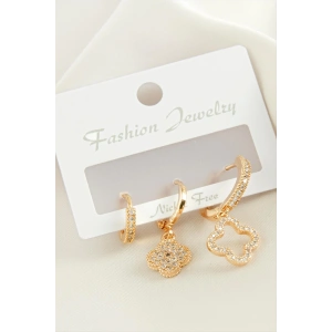 3 Adet Çiçek Zirkon Taşlı Küpe