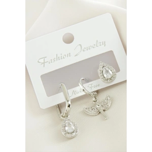 3 Adet Damla Zirkon Taşlı Küpe