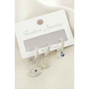 3 Adet Göz Zirkon Taşlı Küpe