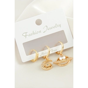 3 Adet Hilal Yıldız Zirkon Taşlı Küpe