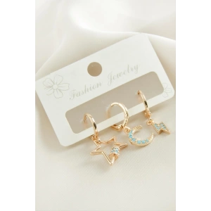 3 Adet Hilal Yıldız Zirkon Taşlı Küpe