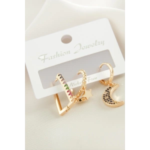 3 Adet Hilal Zirkon Taşlı Küpe