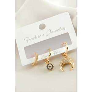 3 Adet Hilal Zirkon Taşlı Küpe