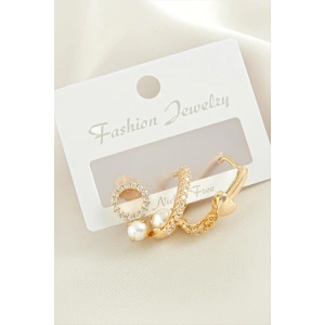 3 Adet Kalp İnci Zirkon Taşlı Küpe