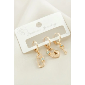 3 Adet Kalp Zirkon Taşlı Küpe