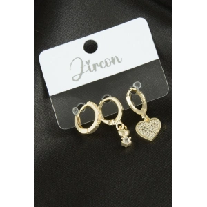 3 Adet Kalp Zirkon Taşlı Küpe