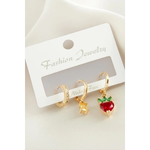 3 Adet Kalp Zirkon Taşlı Küpe