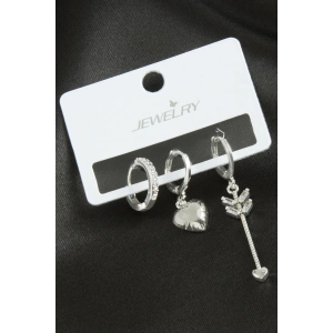 3 Adet Kalp Zirkon Taşlı Küpe