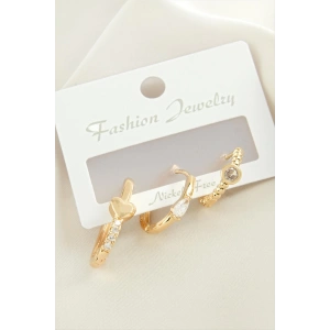 3 Adet Kalp Zirkon Taşlı Küpe