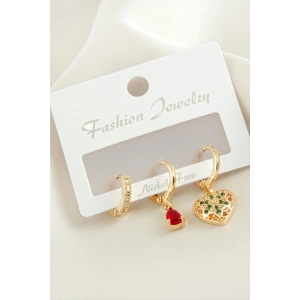 3 Adet Kalp Zirkon Taşlı Küpe