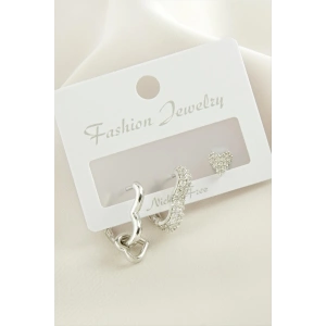 3 Adet Kalp Zirkon Taşlı Küpe