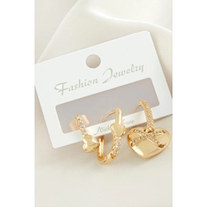 3 Adet Kalp Zirkon Taşlı Küpe