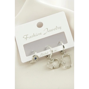 3 Adet Kalp Zirkon Taşlı Küpe