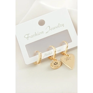 3 Adet Kalp Zirkon Taşlı Küpe