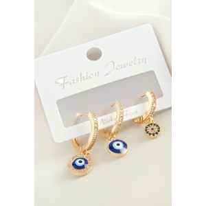 3 Adet Nazar Zirkon Taşlı Küpe