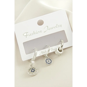 3 Adet Nazar Zirkon Taşlı Küpe