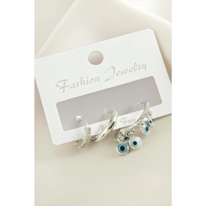 3 Adet Nazar Zirkon Taşlı Küpe