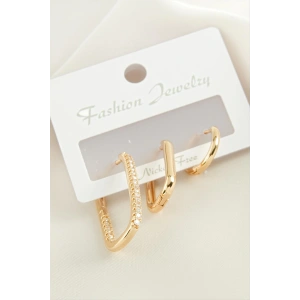 3 Adet Oval Zirkon Taşlı Küpe