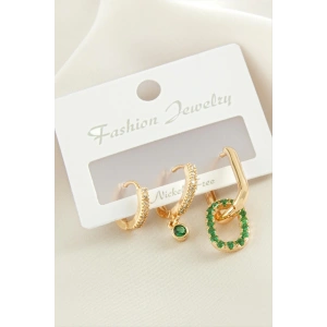 3 Adet Oval Zirkon Taşlı Küpe