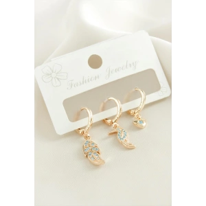 3 Adet Yaprak Zirkon Taşlı Küpe