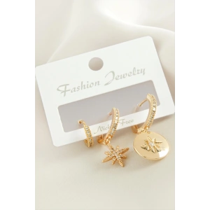 3 Adet Yıldız Zirkon Taşlı Küpe