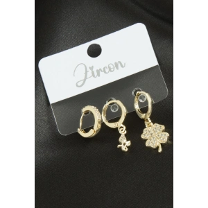 3 Adet Yonca Zirkon Taşlı Küpe