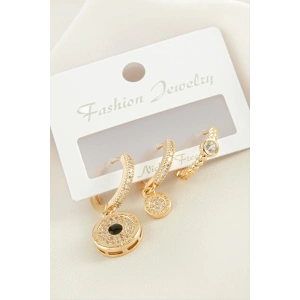 3 Adet Yuvarlak Zirkon Taşlı Küpe