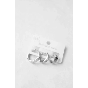 3lü Taşsız Çelik Halka Küpe - Gümüş