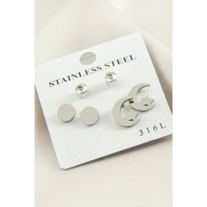 6 Adet Ay Yıldız Taşlı Çelik Küpe