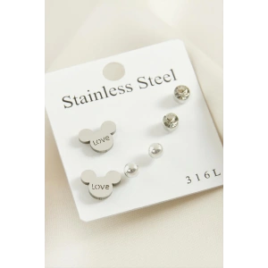 6 Adet Ayıcık Taşlı Çelik Küpe