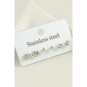 6 Adet Kedi Taşlı Çelik Küpe