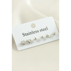 6 Adet Love Yazılı Kalp Taşlı Çelik Küpe