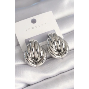 Pirinç Gümüş Renk İç İçe Geçme Model Kadın Küpe