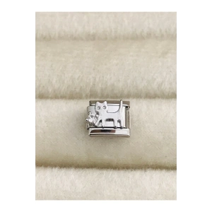 Gümüş Renk Taşlı Kedi 9 Mm Paslanmaz Çelik Italyan Bileklik Charmı