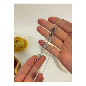 Taşlı Y Kolye Gümüş Renk