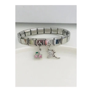 Sallantılı Kiraz Charmlı Italyan Çelik Bileklik 18 cm Uzunluk