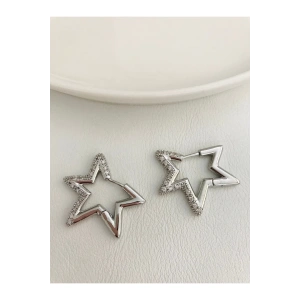 Yıldız Model Çelik Zirkon Taşlı Küpe 2,5 cm