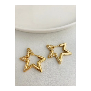 Yıldız Model Çelik Zirkon Taşlı Küpe 2,5 cm