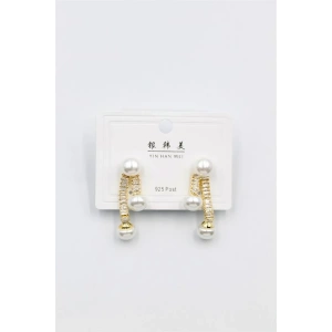 Baget Taşlı İncili Küpe - Altın