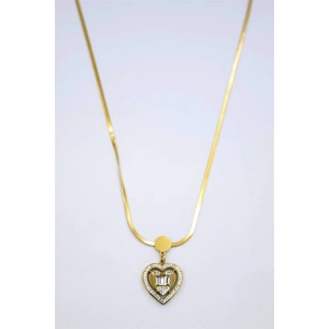 Baget Taşlı  Kalp Kolye - Altın
