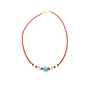 Boncuk Deniz Yıldzı Kolye - Kırmızı