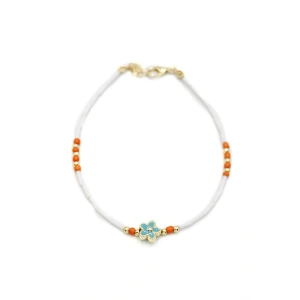 Boncuklu Çiçek  Halhal - Mavi