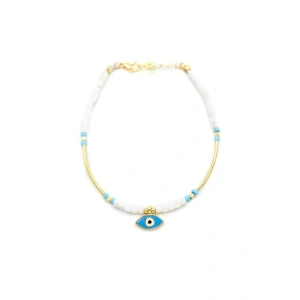 Boncuklu Göz Halhal - Beyaz