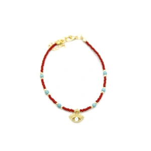 Boncuklu Göz Halhal - Kırmızı