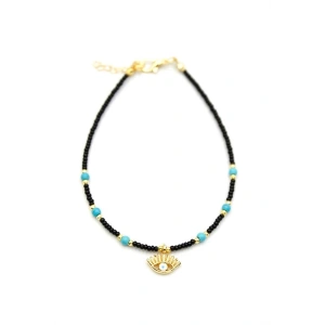 Boncuklu Göz Halhal - Siyah