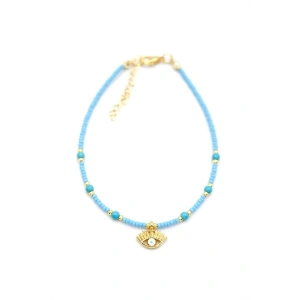 Boncuklu Göz Halhal - Turkuaz