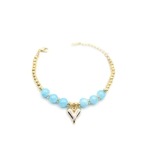 Boncuklu Kalp Bileklik - Mavi