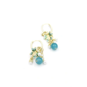 Boncuklu Kelebek Küpe - Turkuaz